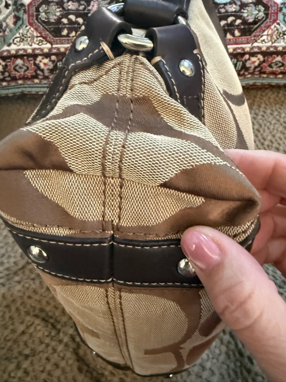 Coach Brown/Tan Signature Canvas Shoulder Bag - Picture 3 of 9